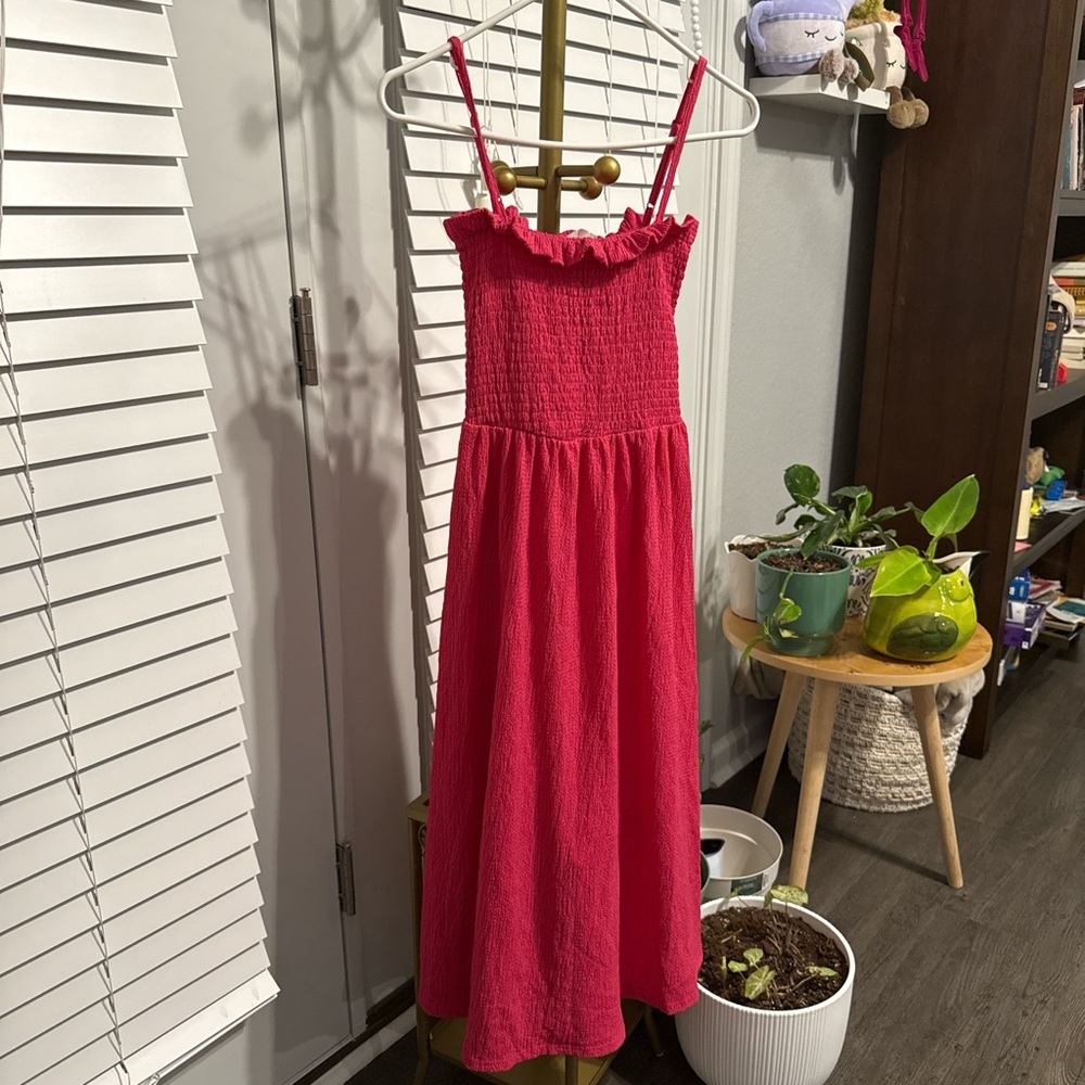 H&M Bright Pink Ruffled Strap Dress